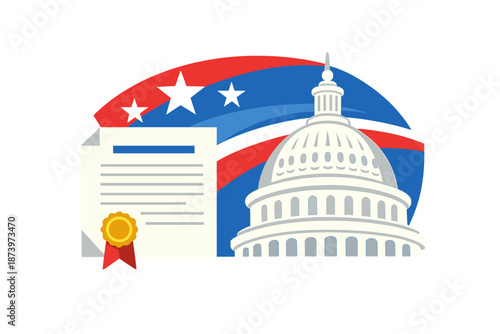 Legislative Bill: Government Capitol Dome with Patriotic Stars over an Abstract Background