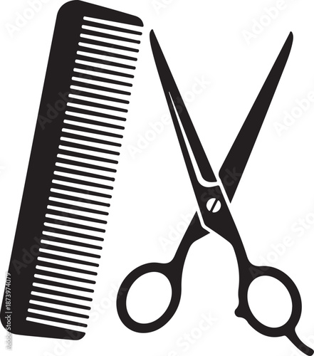 Black barber scissors and comb hair salon