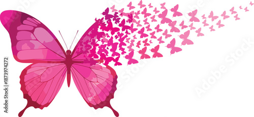 Pink butterfly illustration, flying butterflies, transformation art, nature concept, freedom symbol, dreamy design, pastel wings, abstract flight, magical metamorphosis, elegant insect