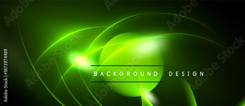 Bright green neon lines form abstract shapes. Dark background enhances glowing effect. Modern design element for digital projects.