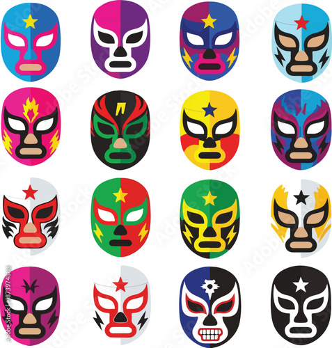 Collection of colorful Mexican lucha libre wrestling masks