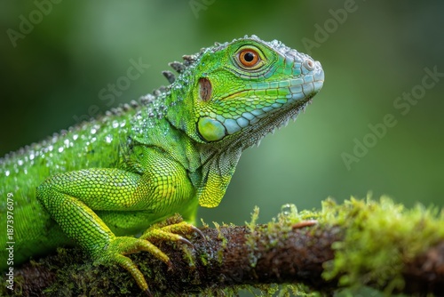 Wallpaper Mural Beautiful iguana on blurred green background Torontodigital.ca