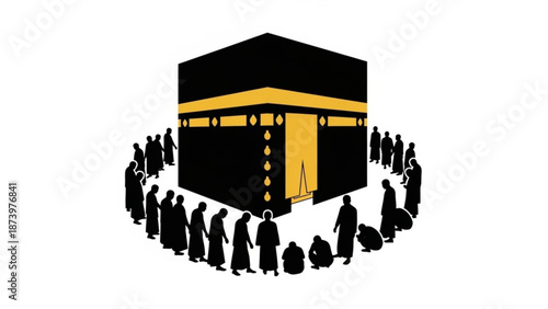 Silhouetted figures circling the kaaba during hajj pilgrimage in mecca saudi arabia islamic worship ritual ceremony with pilgrims and Tawaf and Islamic ritual