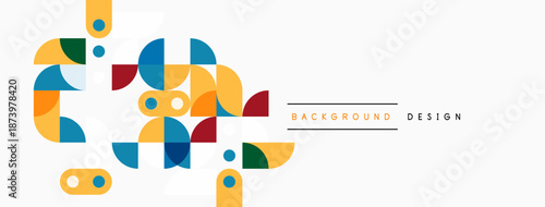 Abstract geometric shapes, vibrant colors, modern design. Clean background creates dynamic visual composition. Simple, stylish.