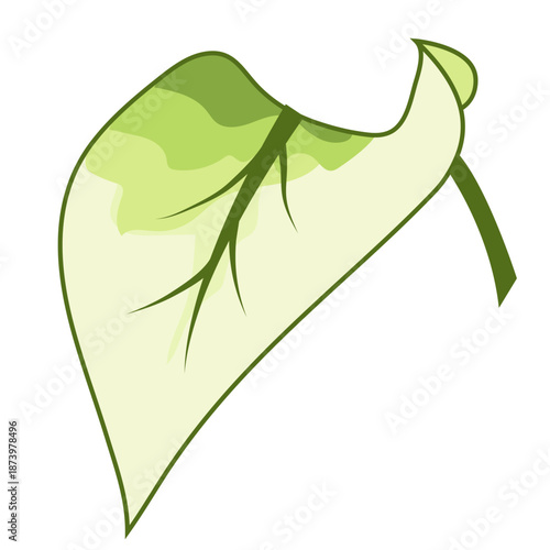 A vector illustration of a leaf with soft green hues and stylish gradient transitions.