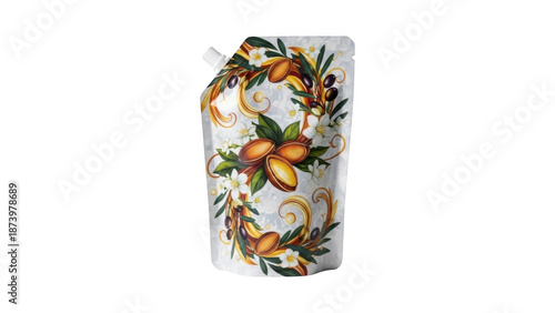 Vibrant floral patterned fabric with colorful flowers and leaves on white isolated on transparent background