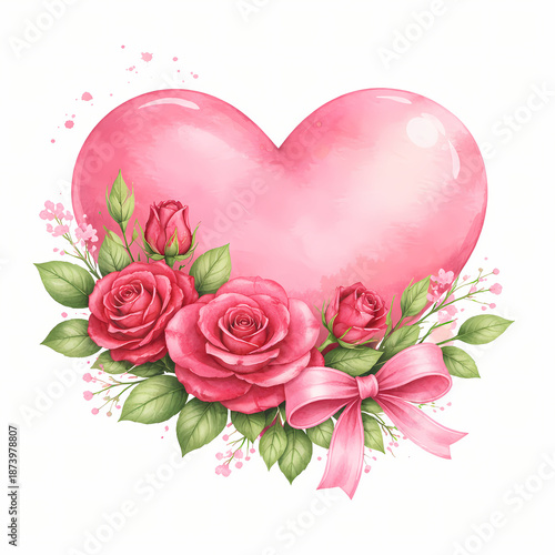 Watercolor pink heart shape symbolizing love and romance isolated on a clean white background for greeting cards.