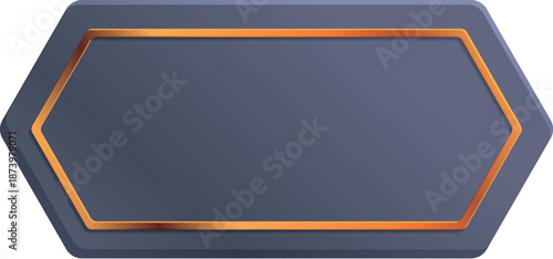 Dark gray hexagonal button with golden frame offering elegant space for personalized text, perfect for web design or app interfaces