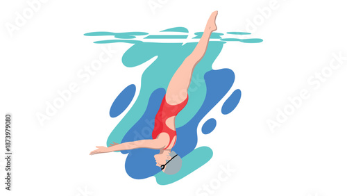 Diver in motion: dynamic swimming graphic with abstract water design