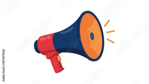 Colorful megaphone with orange and blue flat design on white background