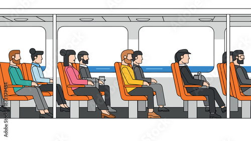 Passengers relaxing inside a modern train with comfortable seating and large windows