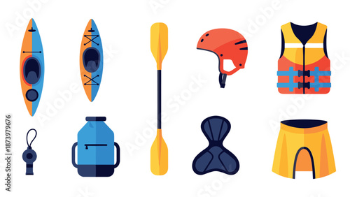Kayaking equipment collection: paddles, gear, and safety essentials