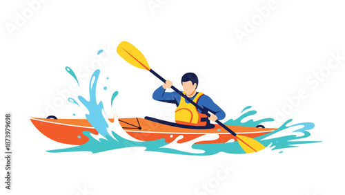 Dynamic adventure kayaking: colorful splash action in flat design