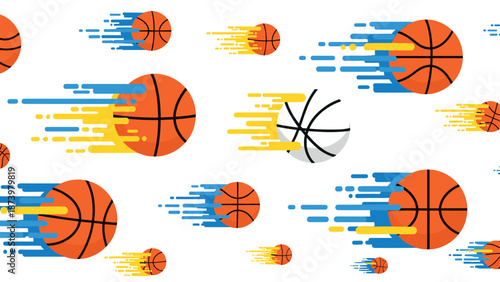 Dynamic basketball pattern with motion effect in flat style