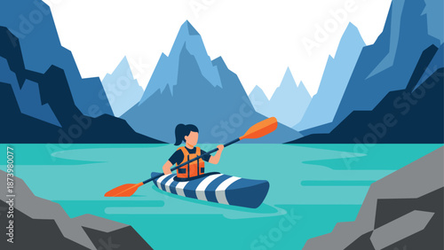 Adventurous kayaking journey through majestic mountainous landscape