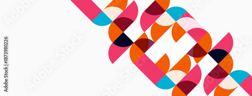 Abstract geometric pattern. Colorful semicircles overlap creating dynamic visual texture. Modern design element, bright hues dominate composition.