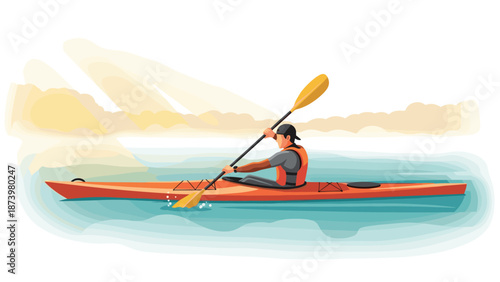 Paddling adventure: colorful kayaking in tranquil waters at sunset