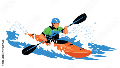 Dynamic kayaking adventure in vibrant colors with splashing water