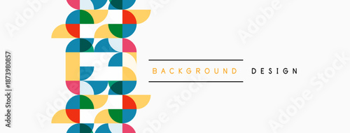 Abstract geometric pattern. Colorful half circles create vertical design. Background includes text background, design. Simple, modern aesthetic.