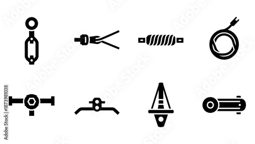 Black silhouette engineering tools icons for industrial and mechanical applications