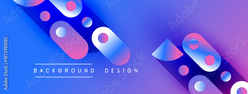 Abstract blue purple gradient shapes create modern background. Text reads background design. Vibrant colors, smooth transitions present.