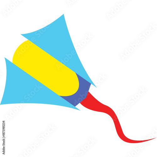 Stylized Rocket with Blue Fins and Red Tail