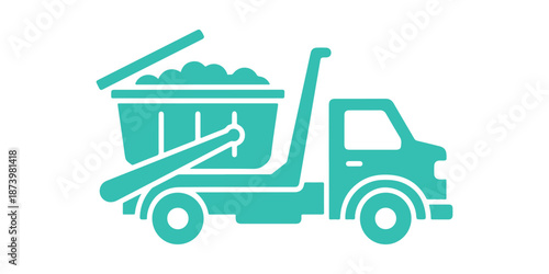 Roll-off truck icon. Open-top dumpster. Clearing out spaces. A handy disposal choice. Removing household junk. Vector illustration isolated.