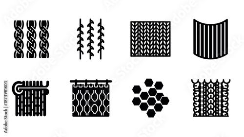 Minimalist black textile patterns: geometric, linear, and grid designs for fashion