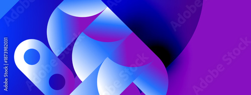 Abstract fluid shapes blend vibrant blues, purples, whites. Dynamic composition suggests movement, energy, modern design aesthetic.