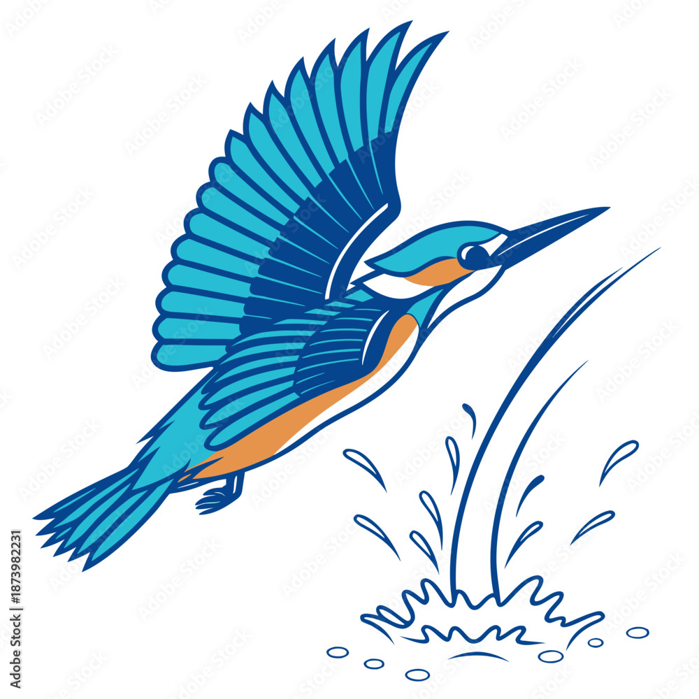Obraz premium Blue kingfisher bird in flight diving into water splashing