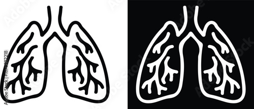 two set human lung icon vector black background 