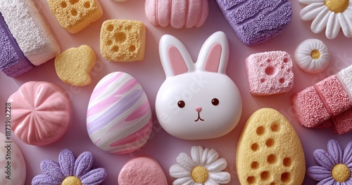 Playful 3D Clay Illustration of Colorful Candy and Sweet Treats for Spring