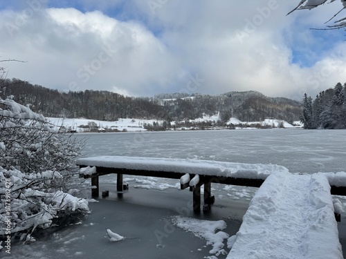 Calm and Frozen Türlersee with Snowy Shoreline