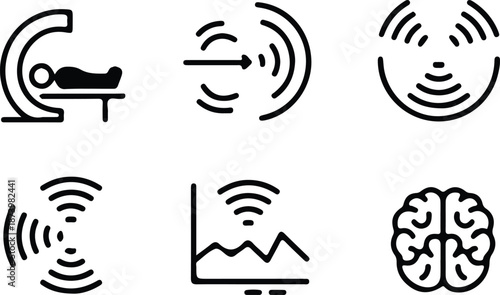 MRI brain scan black outline icons set vector art