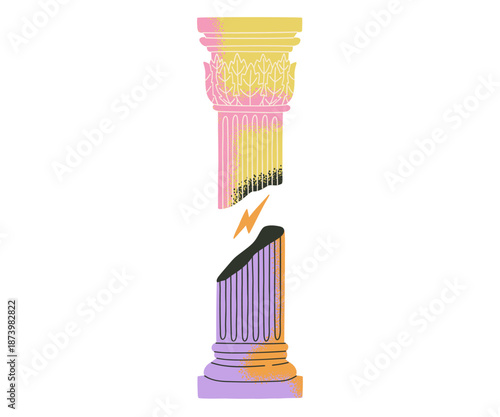 Y2K ancient hand drawn Greek column in a groovy style. Roman elements for historical education, museum design