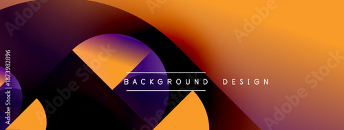 Abstract fluid shapes blend, creating vibrant orange, purple gradients. Text reads background design over layered forms. Modern, dynamic composition.