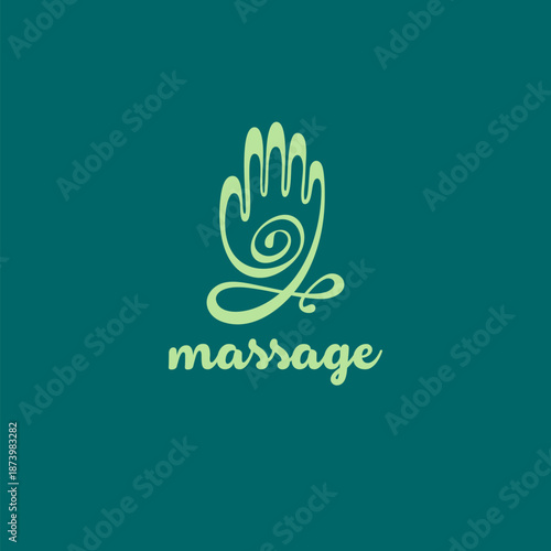 Vector logo design template for massage salon. Hand icon.	
