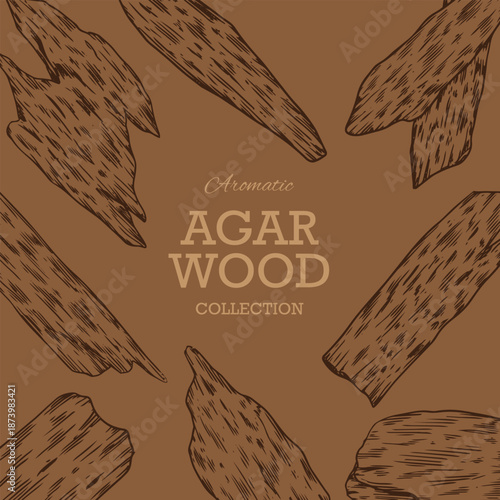 Hand drawn aromatic Agarwood oud outline drawing collection