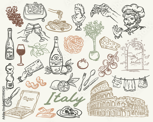 Whimsical Italy - hand drawn set of vector illustrations