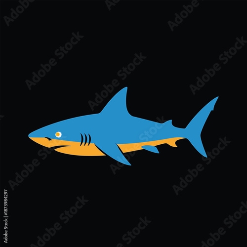 Stylized Blue Shark with Yellow Accents on a Black Background.