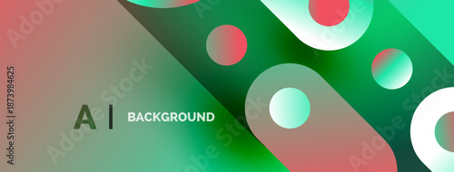 Abstract background features vibrant colors, overlapping circles, gradients. Modern design elements create dynamic visual appeal.