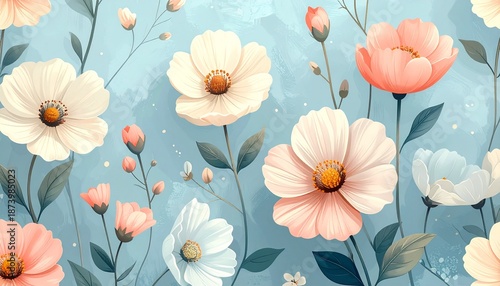 Wallpaper Mural Pink and White Anemone Flowers Blooming in Soft Watercolor Background Spring Nature Art Torontodigital.ca