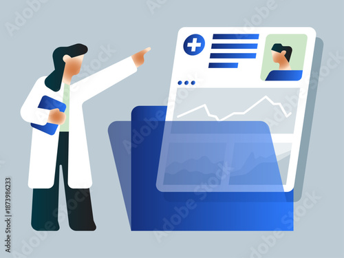 Doctor reviewing digital medical records. Medical data management with digital records.