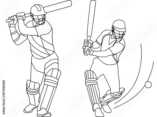 Cricket Players Action Sketch Illustration For Sports Design