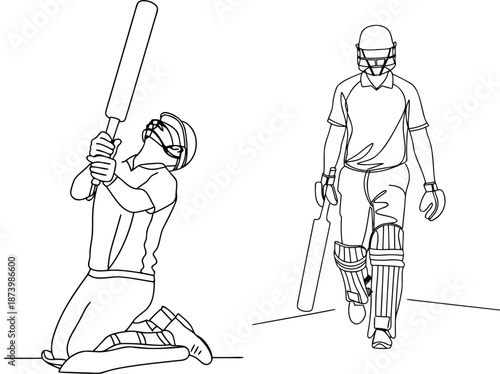 Cricket Players Action Sketch Illustration Vector