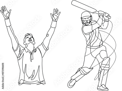 Cricket Players Action Sketch, Wicket Celebration And Batsman
