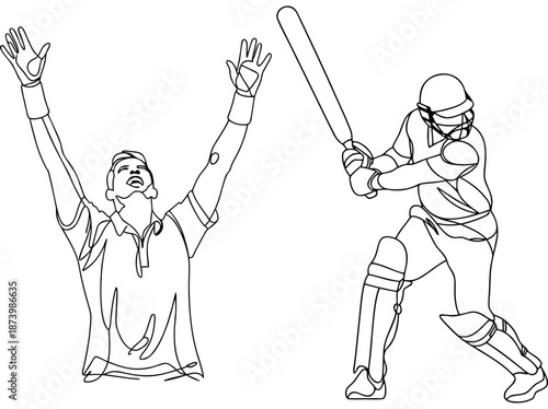 Cricket Players Action Sketch Celebrating Victory Game