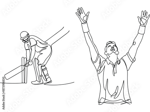 Cricket Match Action Outline Sketch Celebrating Victory