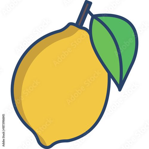 Stylized yellow lemon icon with green leaf and stem