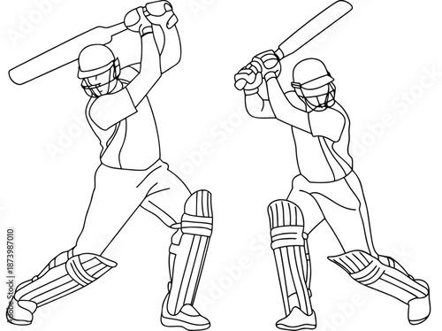 Cricket Players Hitting, Batsman Action, Sport Illustration